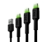 Set 3x Green Cell GC Ray USB kabel - USB-C 30cm, 120cm, 200cm, groene LED, snelladend Ultra Charge, QC 3.0