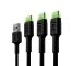 Set 3x Green Cell GC Ray USB kabel - USB-C 200cm, groene LED, snelladend Ultra Charge, QC 3.0