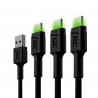 Set 3x Green Cell GC Ray USB kabel - USB-C 200cm, groene LED, snelladend Ultra Charge, QC 3.0