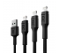 Set 3x Green Cell GC Ray USB kabel - Lightning 30cm, 120cm, 200cm voor iPhone, iPad, iPod, witte LED, snelladend