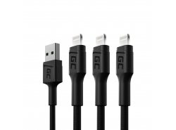 Set 3x Green Cell GC Ray USB Kabel - Lightning 120cm voor iPhone, iPad, iPod, witte LED, snel opladen