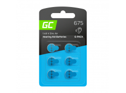 Blister - 6 stuks Green Cell hoortoestelbatterijen type 675 P675 PR44 ZL1 zink-zink-lucht