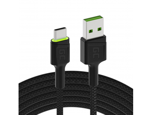 Kabel USB-C Type C 1,2m LED Green Cell Ray met snelladen, Ultra Charge, Quick Charge 3.0
