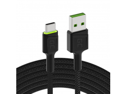 Kabel USB-C Type C 2m LED Green Cell Ray met snelladen, Ultra Charge, Quick Charge 3.0