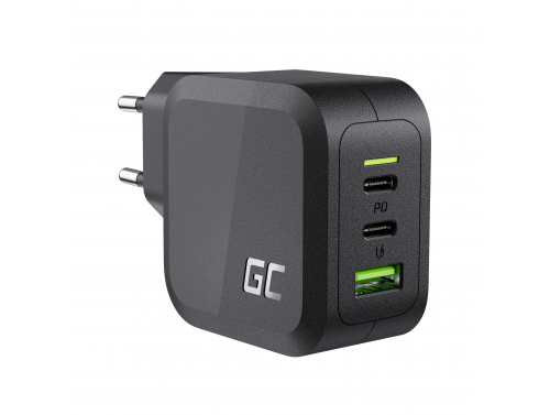 Green Cell Lichtnetlader 65W GaN GC PowerGan voor Laptop, MacBook, Iphone, Tablet, Nintendo Switch - 2x USB-C, 1x USB-A