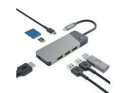 Adapter HUB GC Connect 7in1 (3xUSB-A 3.1 HDMI 4K 60Hz USB-C PD 85W) voor Apple MacBook M1/M2, Lenovo X1, Asus ZenBook, Dell XPS