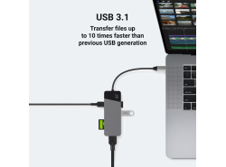 Dockingstation, adapter, Green Cell GC HUB2 USB-C 6 in 1 (USB 3.0 HDMI Ethernet USB-C) voor Apple MacBook, Dell XPS en andere