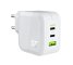 Green Cell Witte Lichtnetlader 65W GaN GC PowerGan voor Laptop, MacBook, Iphone, Tablet, Nintendo Switch - 2x USB-C, 1x USB-A