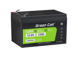 Green Cell® LiFePO4 accu 12Ah 12.8V 153.6Wh lithium-ijzerfosfaat batterij voor PV-systeem, Kampeerwagen, Boote