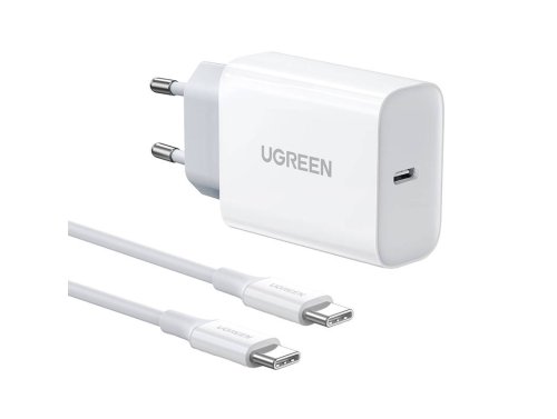 Oplader UGREEN 30W met USB-C Kabel, Snel Opladen, Compatibel met Samsung, Xiaomi, iPad en MacBook, Lichtgewicht en Compact