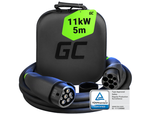 Green Cell Snap EV Laadkabel Type 2 11kW 5m voor Tesla Model 3 S X Y, Kia EV6, Hyundai IONIQ 5, Peugeot e-208, Ford Mach-E