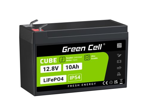 Green Cell CUBE LiFePO4 Accu 10Ah 12.8V 128Wh lithium-ijzerfosfaat batterij voor Noodstroomvoorziening en noodverlichting