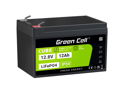 Green Cell CUBE LiFePO4 Accu 12Ah 12.8V 153.6Wh lithium-ijzerfosfaat batterij voor Rolstoelen, Speelgoed, Scooters, Grasmaaiers