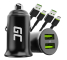 Green Cell Autolader USB PowerRide Nano36, 2x USB-A, 36W met snelladen Ultra Charge + 2x LED Kabel USB-C 120cm