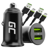 Green Cell Autolader USB PowerRide Nano36, 2x USB-A, 36W met snelladen Ultra Charge + 2x LED Kabel USB-C 120cm