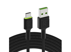 Green Cell Autolader USB PowerRide Nano36, 2x USB-A, 36W met snelladen Ultra Charge + 2x LED Kabel USB-C 120cm