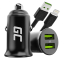 Green Cell Autolader USB PowerRide Nano36, 2x USB-A, 36W met snelladen Ultra Charge + LED Kabel Lightning 120cm