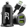 Green Cell Autolader USB PowerRide Nano36, 2x USB-A, 36W met snelladen Ultra Charge + LED Kabel Lightning 120cm