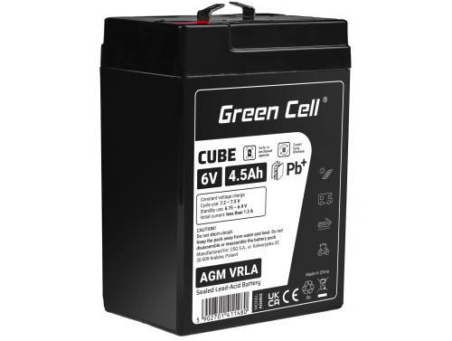 Green Cell CUBE AGM IP54 6V 4.5Ah VRLA batterij Accu voedingsaccu speelgoed voor kinderen Alarmsystemen