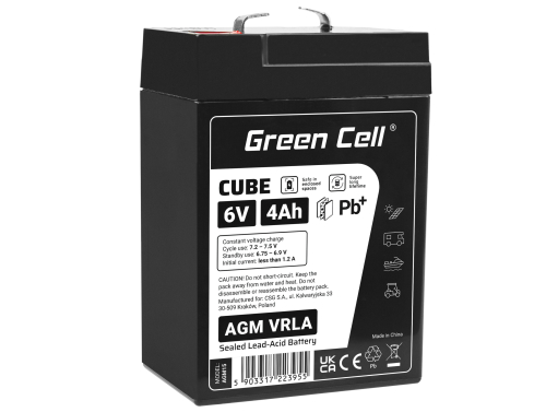 Green Cell CUBE AGM IP54 6V 4Ah VRLA batterij Accu voedingsaccu speelgoed voor kinderen Alarmsystemen