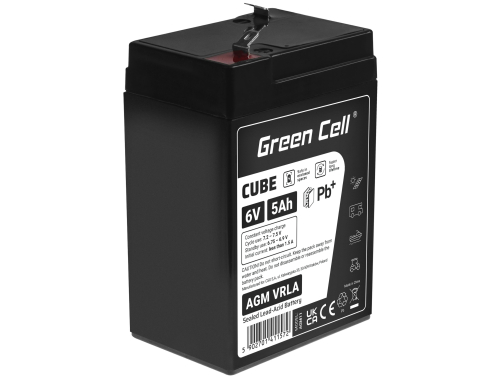 Green Cell CUBE AGM IP54 6V 5Ah VRLA batterij Accu voedingsaccu speelgoed voor kinderen Alarmsystemen