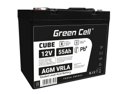 Green Cell CUBE AGM IP54 batteri AGM GEL 12V 55Ah blybatteri Green Cell vedligeholdelsesfri til både og joller