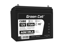 Green Cell CUBE AGM IP54 12V 75Ah VRLA batterij Accu voedingsaccu maaier scooter boot vissersboot tuinhuis