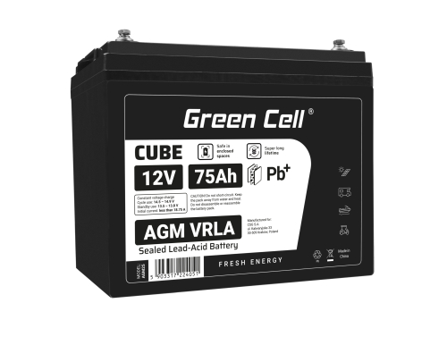 Green Cell CUBE AGM IP54 12V 75Ah VRLA batterij Accu voedingsaccu maaier scooter boot vissersboot tuinhuis