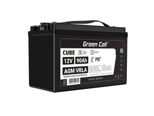 Green Cell CUBE AGM IP54 12V 90Ah VRLA batterij Accu voedingsaccu maaier scooter boot vissersboot tuinhuis