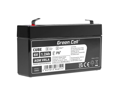 Green Cell® AGM 6V 1.2Ah VRLA batterij Accu voedingsaccu speelgoed voor kinderen Alarmsystemen