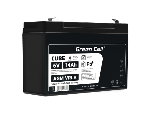 Green Cell® AGM 6V 14Ah VRLA batterij Accu voedingsaccu speelgoed voor kinderen Alarmsystemen