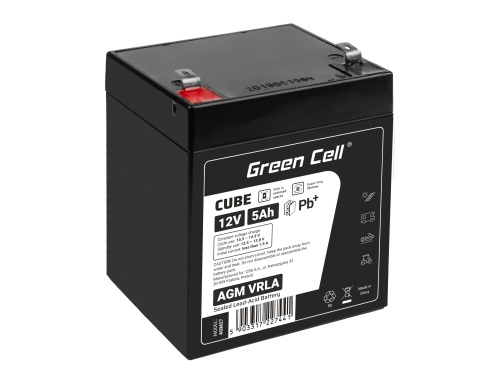 Green Cell® AGM 12V 5Ah VRLA batterij Accu voedingsaccu speelgoed voor kinderen Alarmsystemen