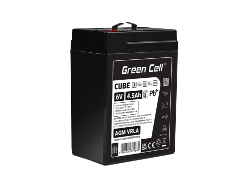 Green Cell CUBE AGM IP54 6V 4.5Ah VRLA batterij Accu voedingsaccu speelgoed voor kinderen Alarmsystemen