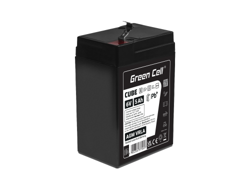 Green Cell CUBE AGM IP54 6V 5Ah VRLA batterij Accu voedingsaccu speelgoed voor kinderen Alarmsystemen