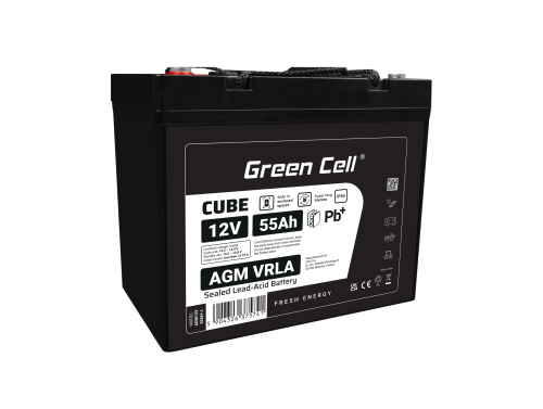 Green Cell CUBE AGM IP54 batteri AGM GEL 12V 55Ah blybatteri Green Cell vedligeholdelsesfri til både og joller