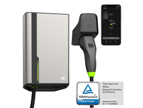 Green Cell GC HabuDen Wallbox 11kW 22kW 32A 7,5m laadkabel type 2 Intelligent laadstation voor EV met GC App Bluetooth WiFi