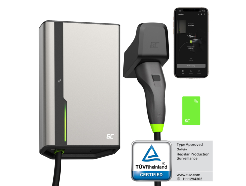 Green Cell GC HabuDen Wallbox 11kW 22kW 32A 7,5m NFC laadkabel type 2 Intelligent laadstation voor EV met GC App Bluetooth WiFi