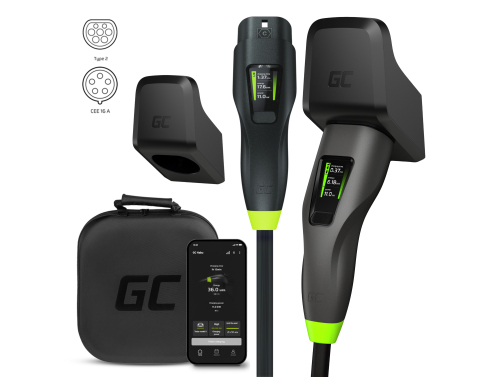 Green Cell GC Habu Mobiele EV Lader 11kW 7m Type 2 CEE 16A Wallbox met App + Habu Holder - EV oplaadkabelhouder