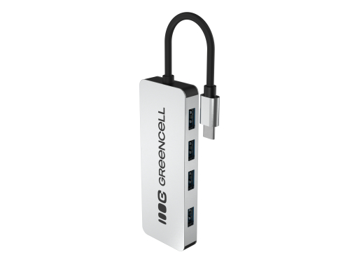 Adapter Basic HUB Greencell USB-C 4in1 (4×USB-A 3.0) – snelle overdracht tot 5 Gb/s, aluminium behuizing
