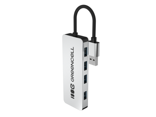 Adapter Basic HUB Greencell USB-A 4in1 (4×USB 3.0) – snelle overdracht tot 5 Gb/s, aluminium behuizing