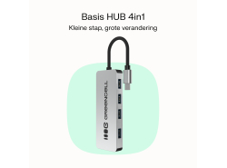 Adapter Basic HUB Greencell USB-C 4in1 (4×USB-A 3.0) – snelle overdracht tot 5 Gb/s, aluminium behuizing