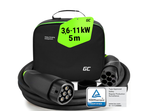 Green Cell Snap EV Laadkabel Type 2 11kW 5m voor Tesla Model 3 S X Y, Kia EV6, Hyundai IONIQ 5, Peugeot e-208, Ford Mach-E