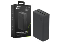 Greencell PowerPlay 30 - zwarte powerbank van 30 000mAh, 22,5W, 4 poorten
