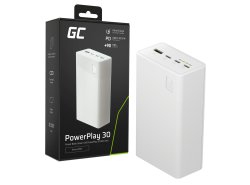 Greencell PowerPlay 30 - witte powerbank met 30 000mAh, 22,5W, 4 poorten