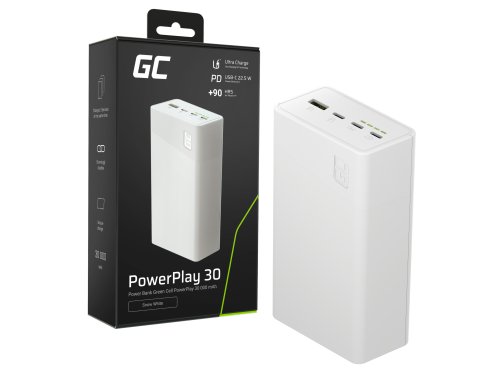 Greencell PowerPlay 30 - witte powerbank met 30 000mAh, 22,5W, 4 poorten