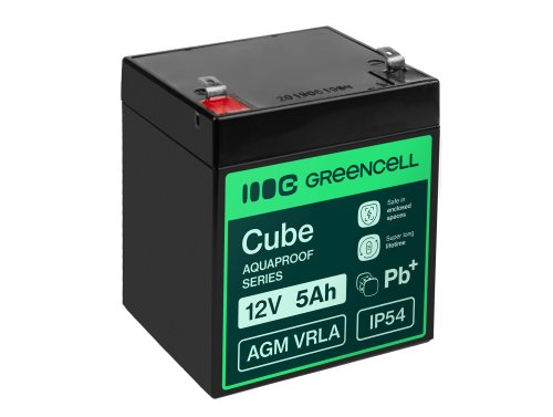 Greencell AGM VRLA 12V 5Ah onderhoudsvrije accu voor kassa, speelgoed, camera (91x70x102mm)