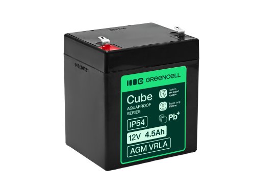 Greencell AGM VRLA 12V 4.5Ah onderhoudsvrije accu voor kassa's, speelgoed, camera's (90x70x106mm)