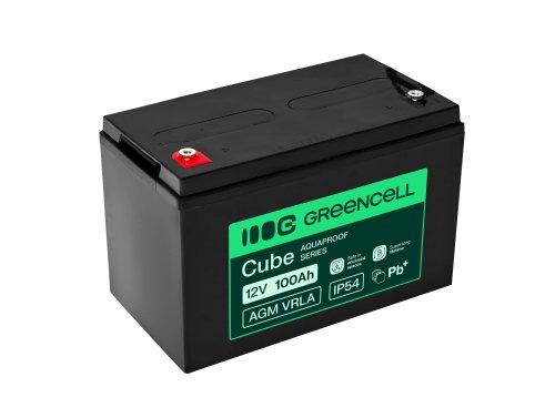 Greencell AGM VRLA 12V 100Ah onderhoudsvrije accu voor UPS, weegschalen, camper (332x175x220mm)