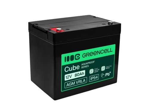 Greencell AGM VRLA 12V 80Ah onderhoudsvrije accu voor UPS, weegschalen, camper (260x168x216mm)