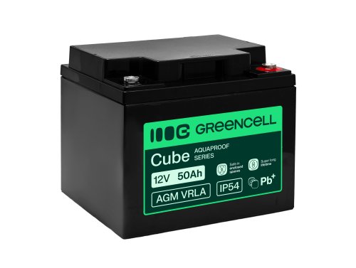 Greencell AGM VRLA 12V 50Ah onderhoudsvrije accu voor UPS, weegschalen, campers (197x166x170mm)